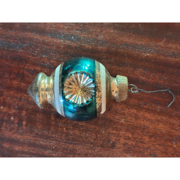 Vintage Mercury Glass Concave Christmas Ornaments in Blue Set of 2 - Picture 9 of 12